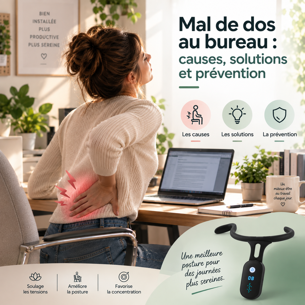 Mal de dos au bureau : causes, solutions et prévention